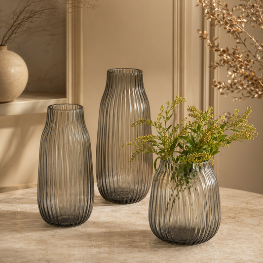 Karaca Home Janis Glass Grey Vase 31.5 cm, 200.22.11.0006