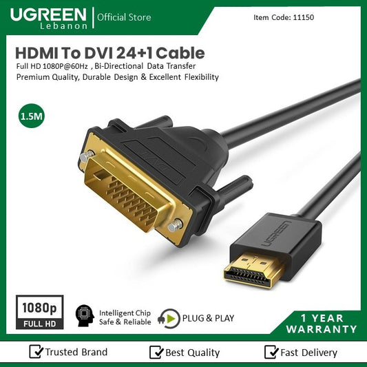 Ugreen, Full Hd Hdmi To Dvi Cable, Premium Quality, Durable Design & Excellent Flexibility Ugreen Hd106 - 11150