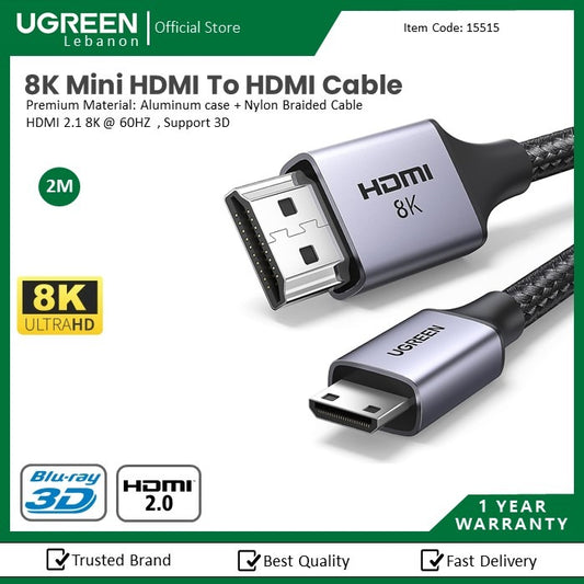 Ugreen, 8K Mini Hdmi To Hdmi Cable, Hdmi 2.1 High Performance Transmission Ugreen Hd163 - 15515