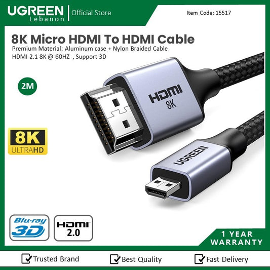 Ugreen, 8K Micro Hdmi To Hdmi Cable, Hdmi 2.1 High Performance Transmission Ugreen Hd164 - 15517