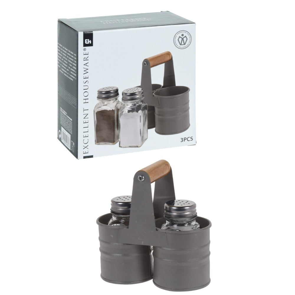 Salt And Pepper Shaker Set With Stand - Glass Jars