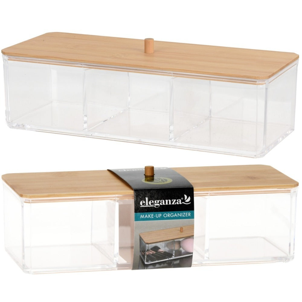 Make Up Organizer Plastic With Bamboo Lid
