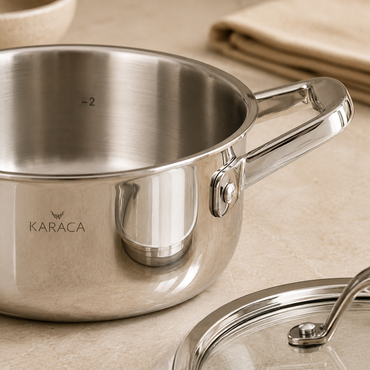 Karaca 3Ply PowerSteel 316+ Stainless Steel Induction Base Honeycomb Patterned Pot 20 cm, 153.03.08.1833
