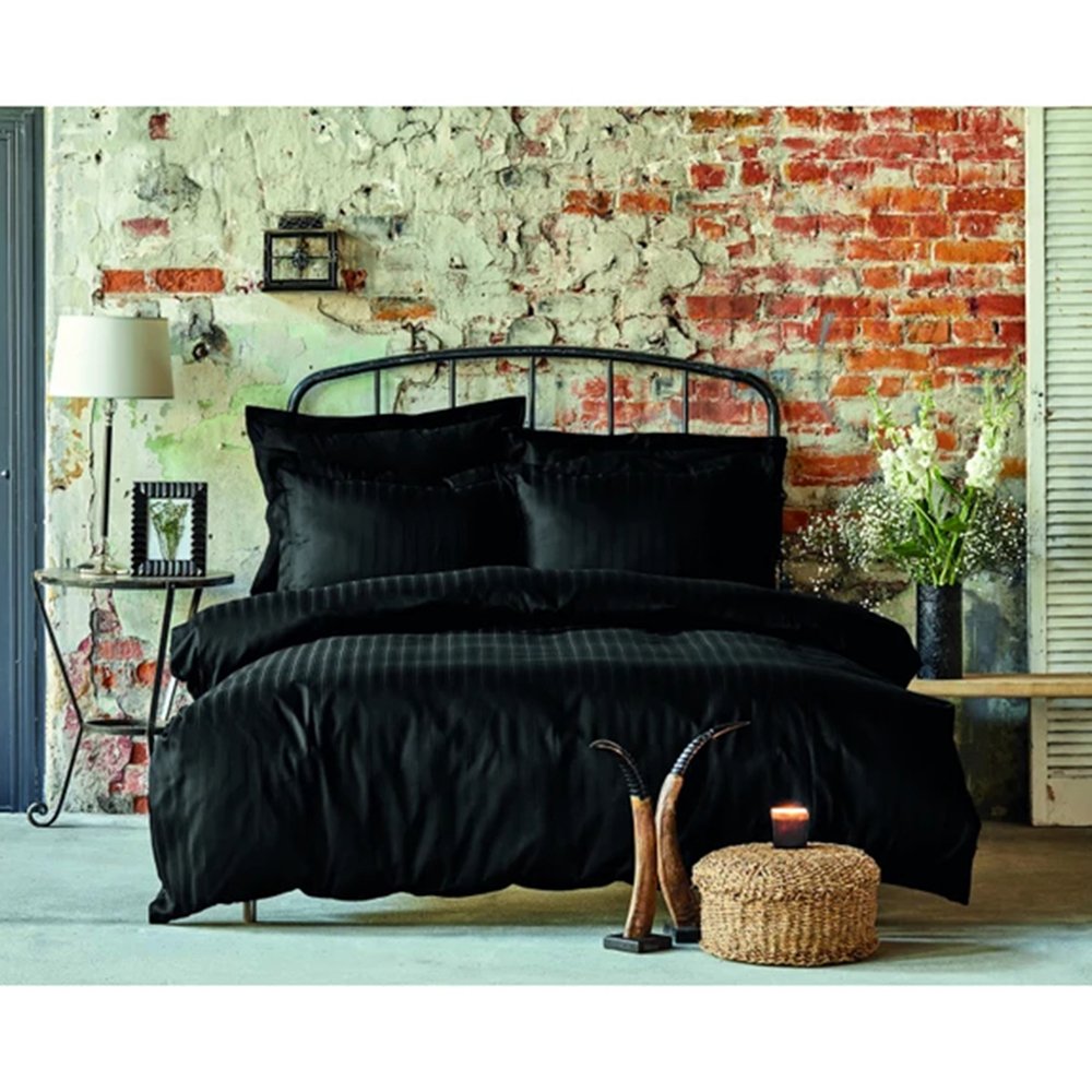 Karaca Home Charm Bold Black 100% Cotton Satin Single Duvet Cover Set, 200.16.01.0072