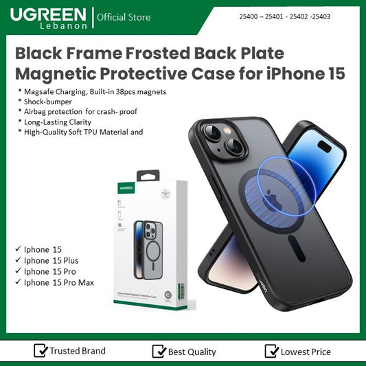 Black Frame Frosted Back Plate Magnetic Protective Case For Iphone 15 Pro Max Ugreen 25400 - 25403