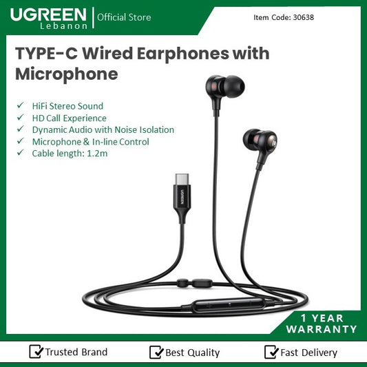 Ugreen, Usb-C Earphone With Microphone And Volume Control, Noise Isolation, Powerful Bass Ugreen Ep103-30638