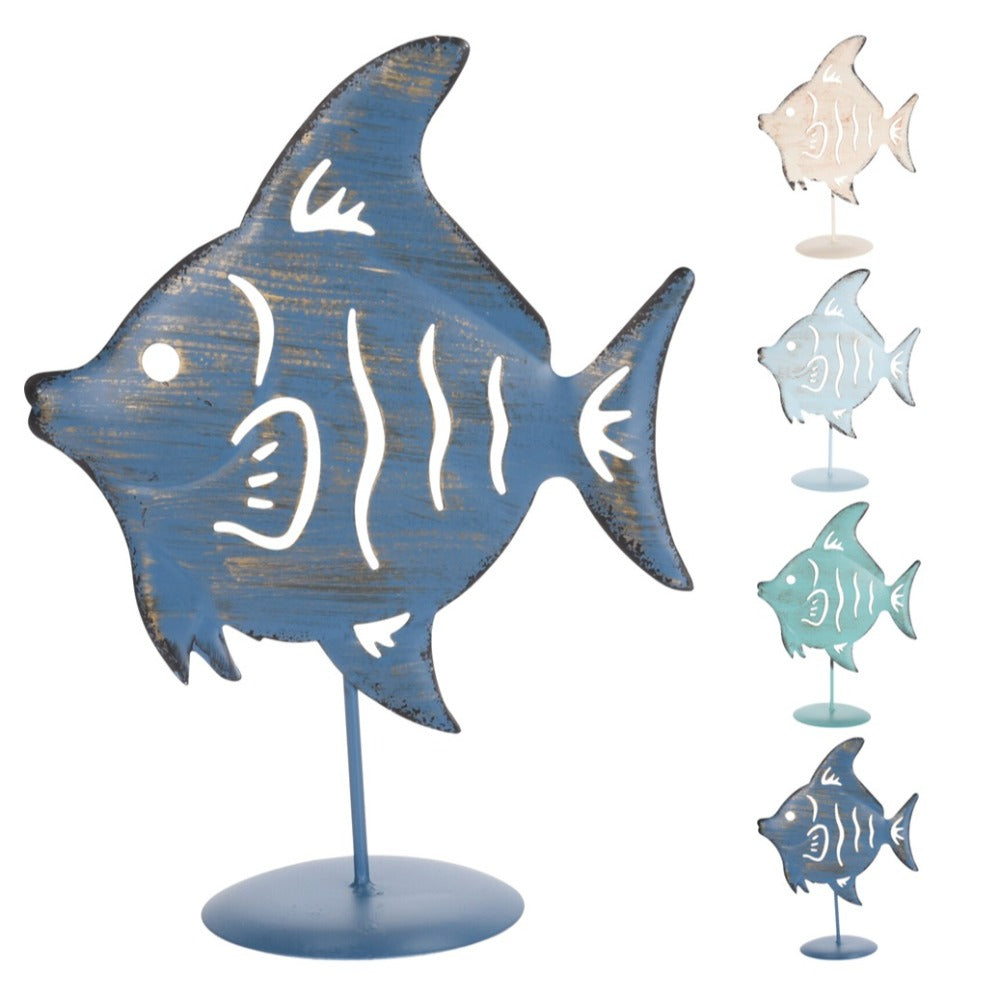 Metal Fish Deco On Base 4 Assorted colors