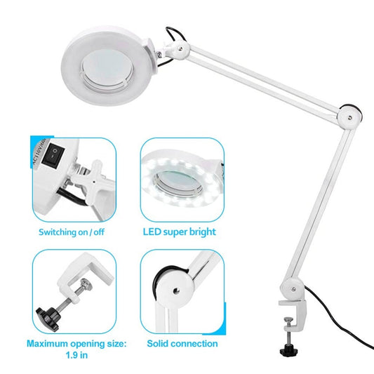 La Perla Tech, Desk Clamp Mount Magnifier Lamp Light Magnifying Glass Lens Diopter