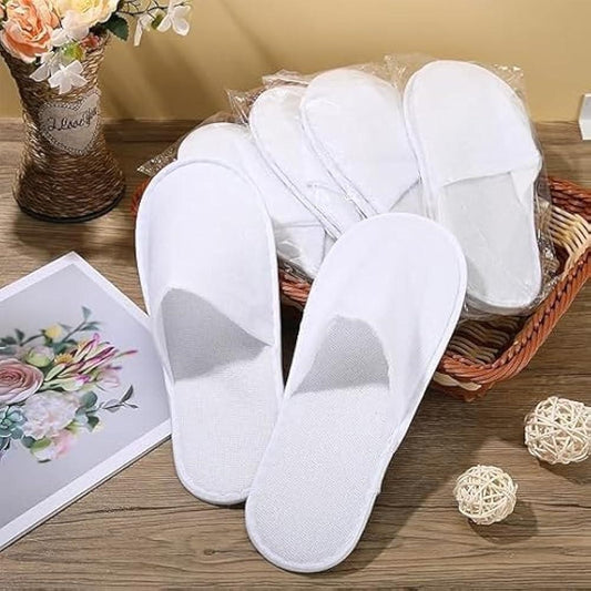 La Perla Tech, White Disposable Slippers, Cotton Closed Toe Spa Slippers, 6414202116958
