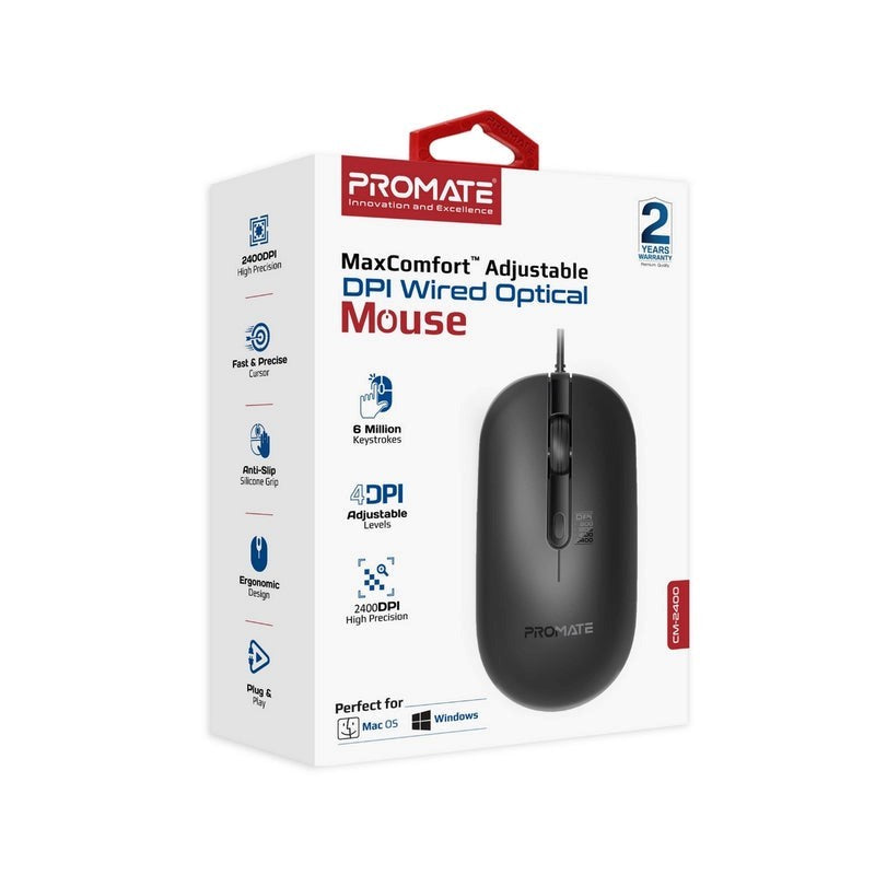 Promate, Optical Mouse Maxcomfort Adjustable Dpi Wired #Cm-2400 Black