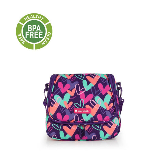 Gabol, School Thermal Lunch Bag 1 Parts Kokoro Hearts 25x21x13cm#237832/2026 Purple.