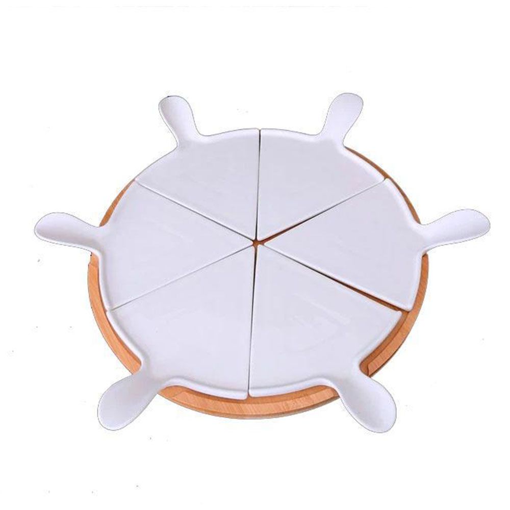 Cool Gift, Ceramic Pizza Plate With Bamboo Base