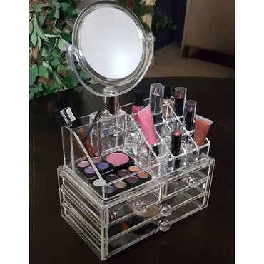 Cool Gift, Design Acrylic Jewelry & Cosmetic Storage Display 3 Drawers Box Set With Mirror