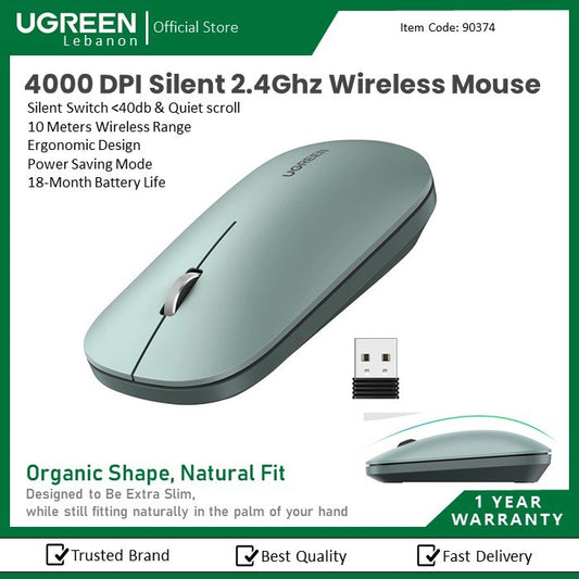 Ugreen, 4000 Dpi Silent 2.4Ghz Wireless Mouse Ugreen Mu001 - 90374 (Green)