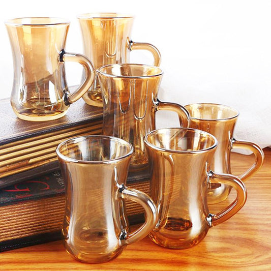 Cool Gift, 6 Pcs Gold Turkish Tea Glasses Set