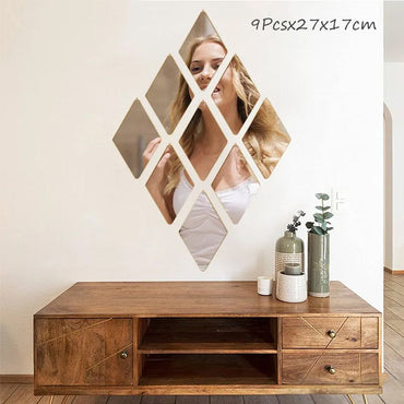 Cool Gift, Wall Decorative Mirror Gold diamond Set of 9 Pieces, HB-100-LX9