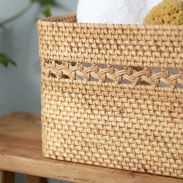 Karaca Home Wave Rattan Rectangular Laundry Basket 49 cm - Natural Rattan Color, 300.21.02.0112