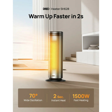 Dreo Space Electric Heater for Large Room, 20-Inch with FortPlug for Indoor Use, 8 Safe Protection Tower, 70 Degree Oscillation, PTC Ceramic with Remote, 12H Timer