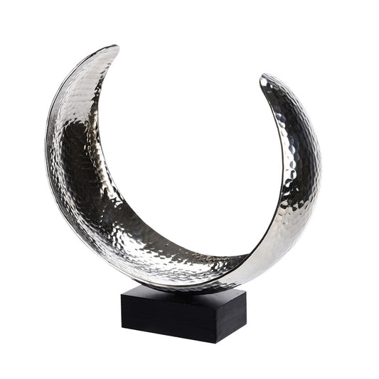 Aluminium Decorative Sculpture 'C-shape' on Wooden Base 26 cm
