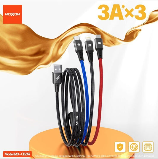 Moxom, MX-CB267 3-in-1 Lightning Micro USB And Type-C Fast Charging Data Cable 1.2m
