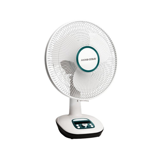 Akko Star, Rechargeable Fan 12' Table Fan, Led Lights, Ac/Dc Operated, Up To 15 Hours On Battery, Built-In Usb Charger
