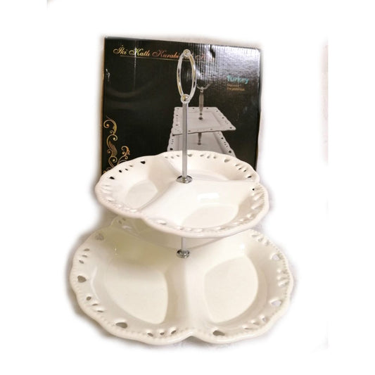 Arow, 2 Tier Round Stand Embossed Big Plate 27.5Cm Small 19.5Cm