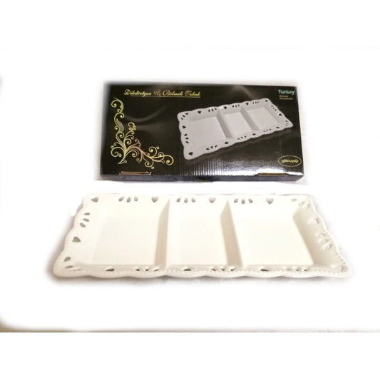 Arow, 3 Compartments Rectangular Plate Embossed 32Cm