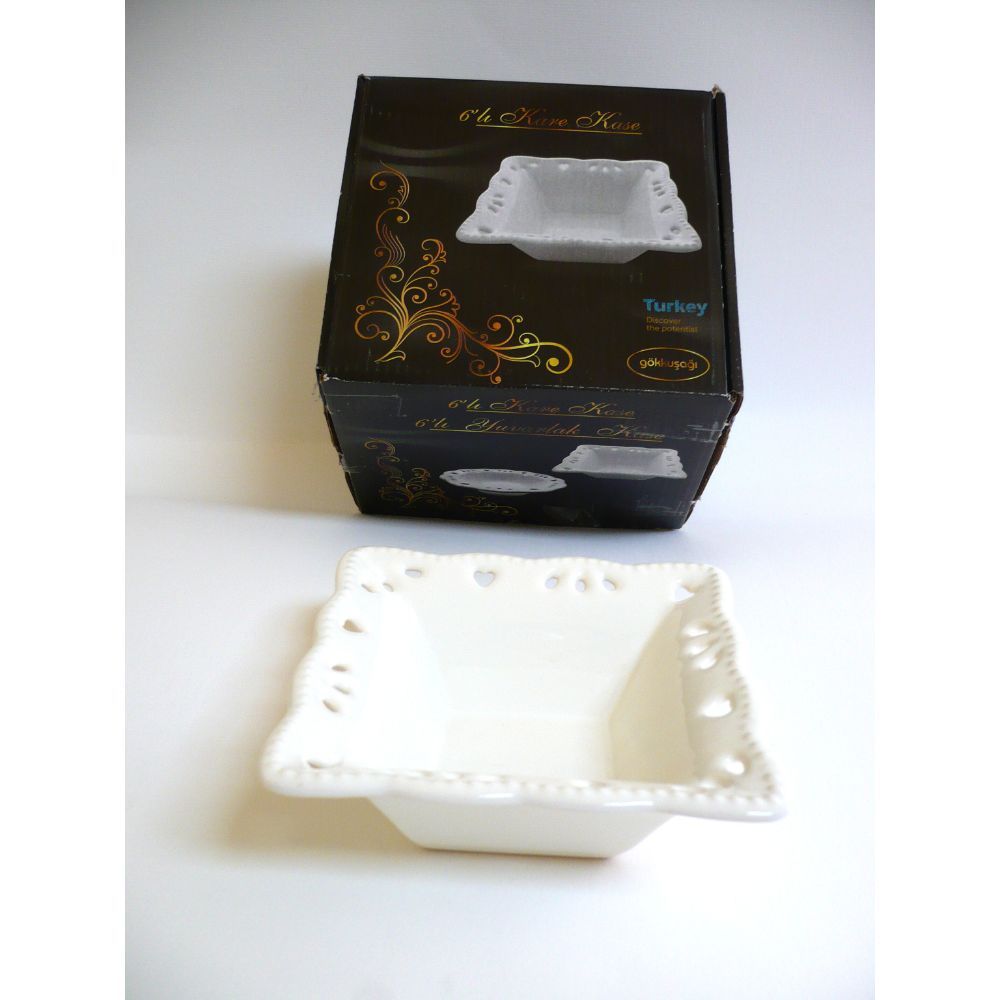 Arow, 6Pc Square Bowls Embossed 13Cm