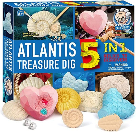 Xtoys, Atlantis Gemstones Dig Kit Pearls Excavation Kits Fossils Digging Kit Break Open 5 Mermaid Treasure Bricks Great Gift For Kids Party Archaeology Paleontology Educational Science