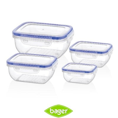Bager, Cook&Lock Rectangular Storage Container Set 4 Pcs (400+800+1400+2300 Ml) (Std)