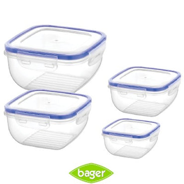 Bager, Cook&Lock Square Storage Container Set 4 Pcs (500+900+1500+2400 Ml) (Std)