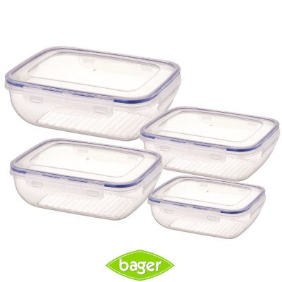 Bager, Cook&Lock Rectangular Storage Container 4 Pcs Set (350+650+1100+1800 Ml) (Shallow)