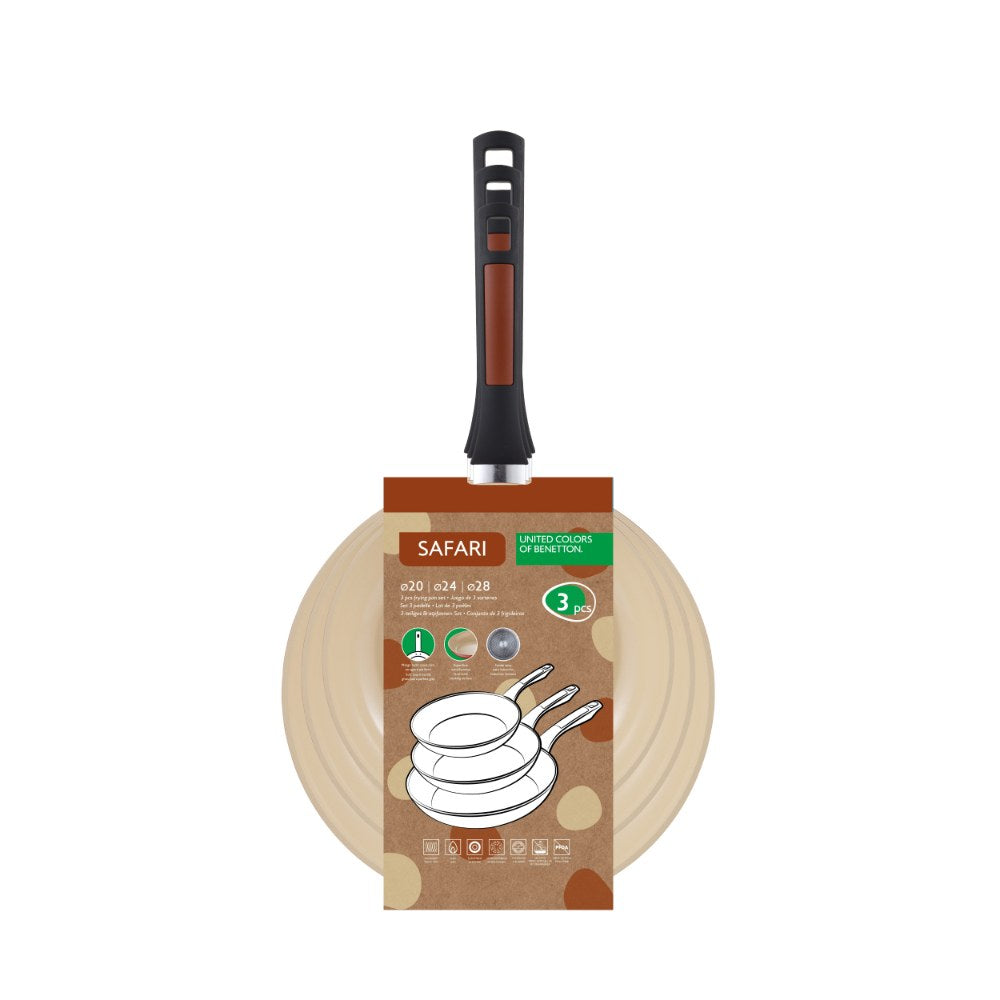 Benetton Home, Set 3Pcs Frying Pan (20cm+24cm+28cm) Forged Aluminium Ind Safari Be, BE-0884