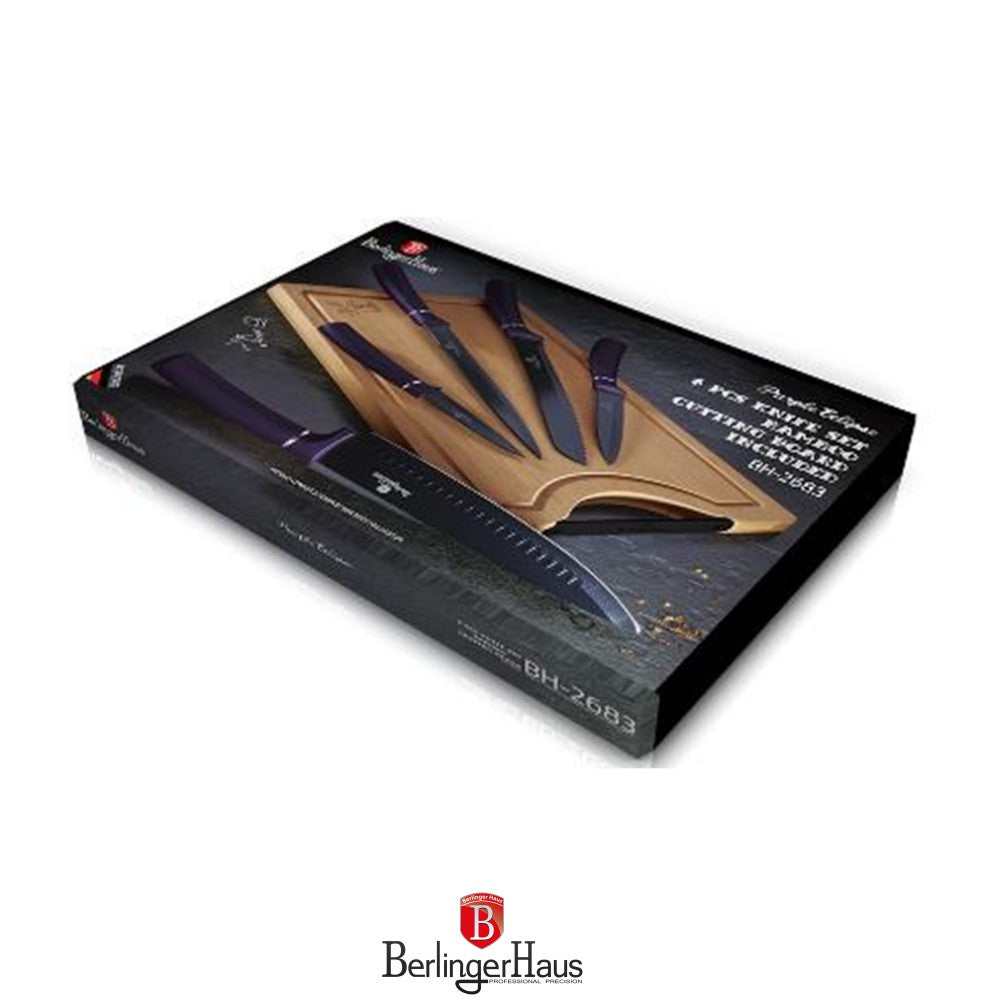 Berlinger Haus, 6 Pcs Knife Set With Bamboo Cutting Board, Purple Eclipse Collection