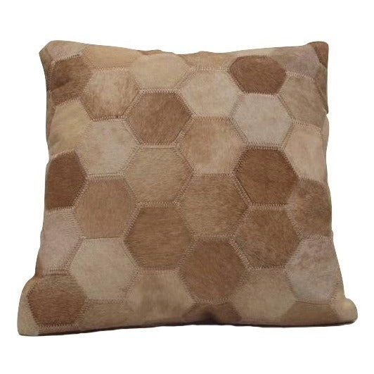 Real Cow Hide Hair On Leather Cushion Honeycomb Beige/ Light Brown 40X40 Cm
