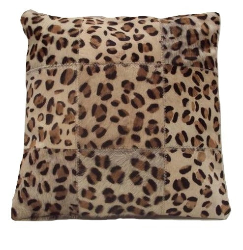 Real Cow Hide Hair On Leather Cushion Leopard Beige/Brown 40X40 Cm