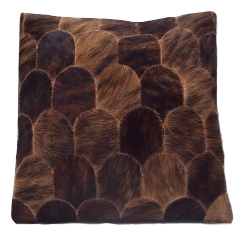 Real Cow Hide Hair On Leather Cushion Half Circles Brown 40X40 Cm