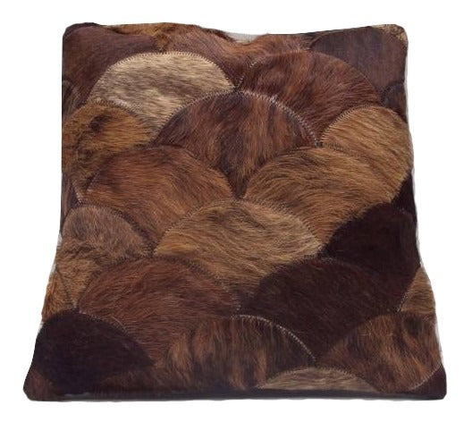 Real Cow Hide Hair On Leather Cushion Half Circles Light Brown 40X40 Cm