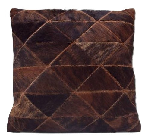 Real Cow Hide Hair On Leather Cushion Diamonds Brown 40X40 Cm