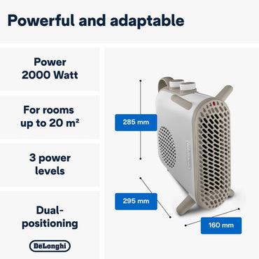 Delonghi Fan Heater, Metal, 2000W Max, Vertical and Horizontal Position, DEL-HFS70B20WH