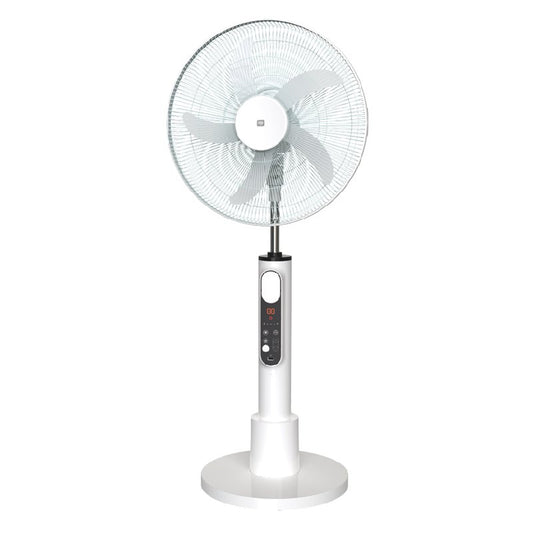 DP, Up to 25 Hours On Battery, 18' Rechargeable Floor Fan, Led Light, Remote Control, Timer, Built-in USB charger, Can Be Charged By Solar Panel