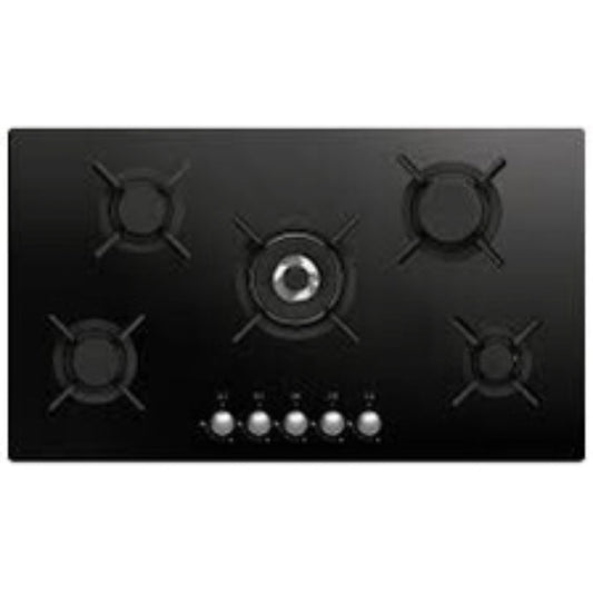 France, Crystal Gas Cooktop 90Cm Glass Black 5 Burners (Made In Italy)