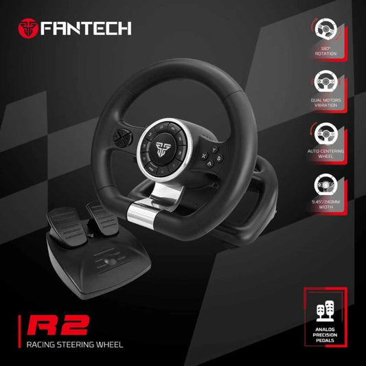 Fantech, R2 Racing Steering Wheel With Analog Pedals ? 180? Rotation, Dual Vibration For Pc, Ps4, Ps3, Xbox One & Switch