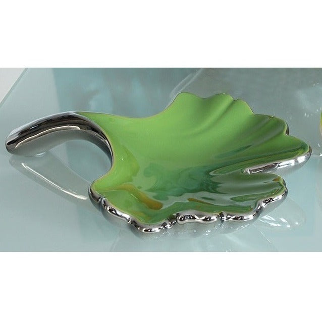 Leaf Bowl Silver And Green 35 Cm