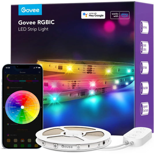 Adjustable LED Lights with Govee Home, Google Home and Alexa. Specs: 24V DC, 0.5/1A, 12/24W, Size: 5m