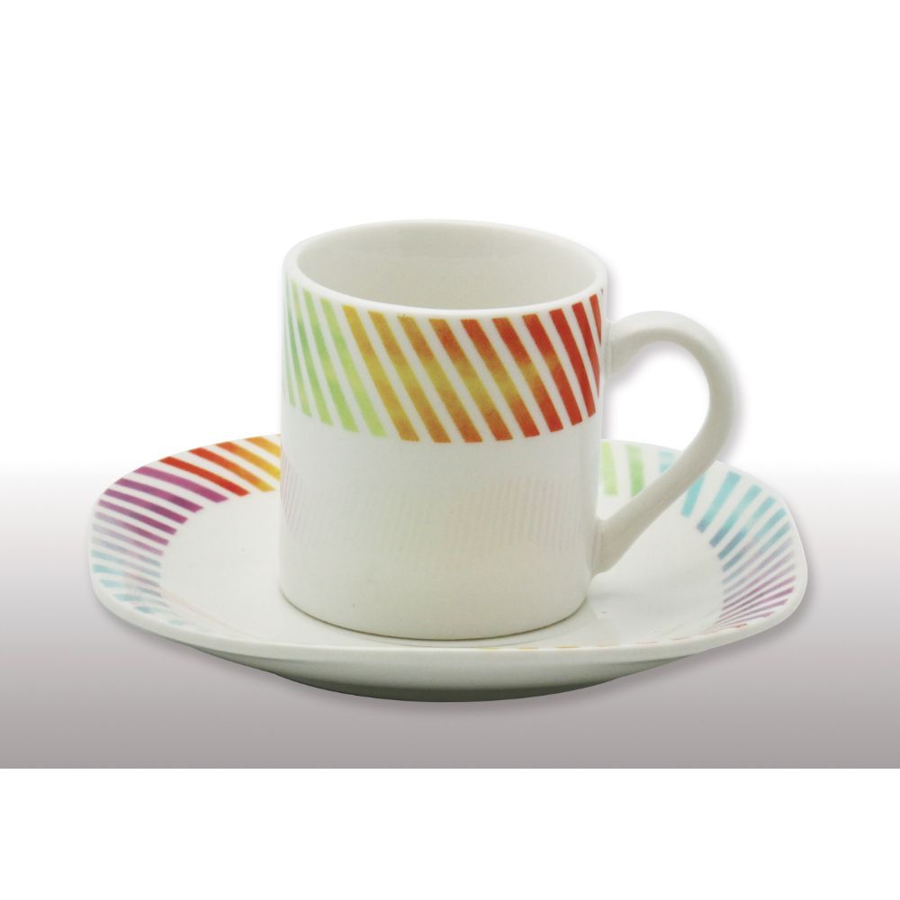 Zenit, New Bone China 12Pc Coffee Set(Rainbow Design Round Border)