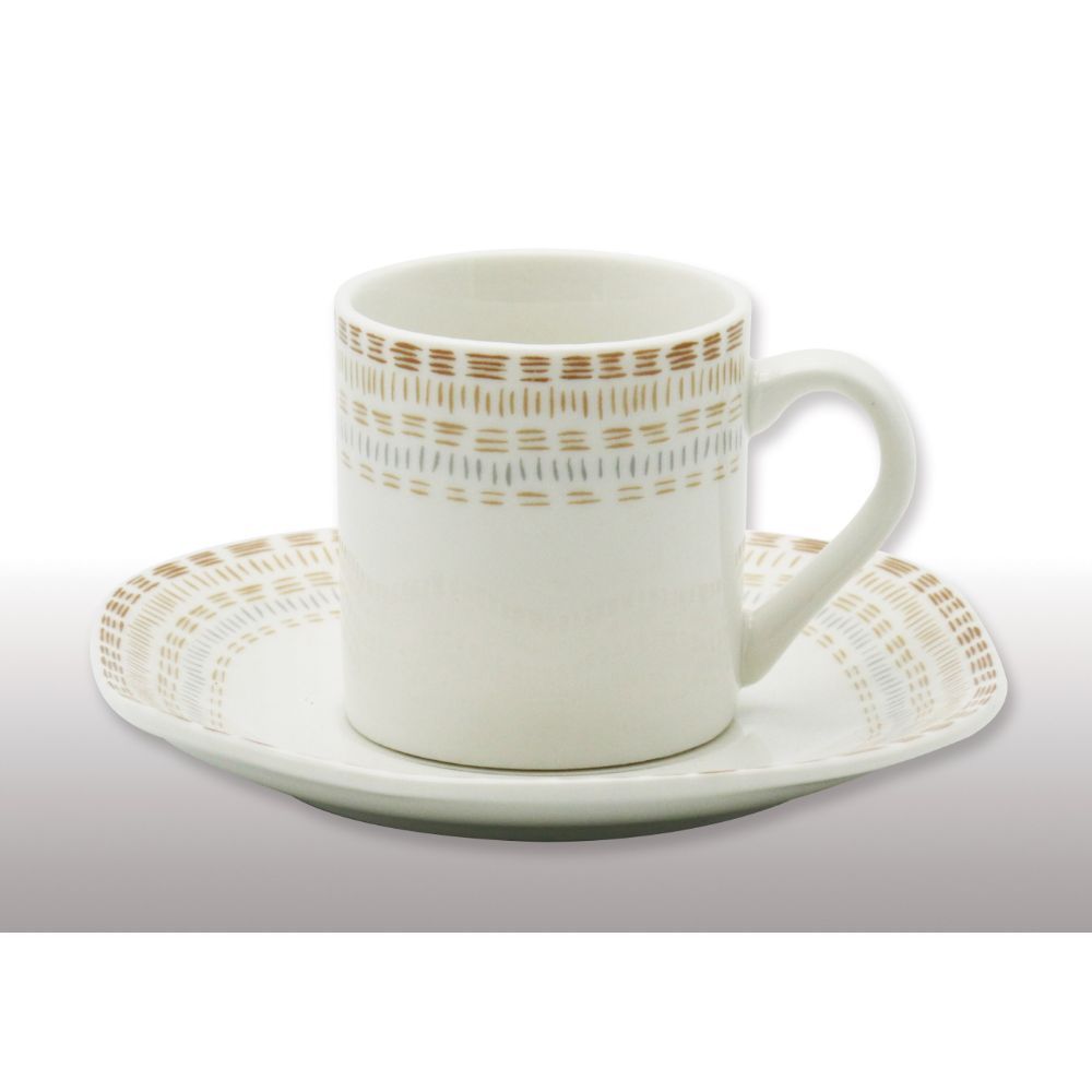 Zenit, New Bone China 12Pc Coffee Set / Assorted With Heba06/Set(Gold Design Round Border)
