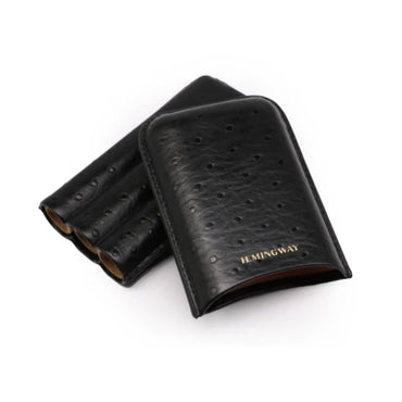 Hemingway, Portable Cigar Case 3 Cigars Holder Premium Leather Cigar Case ? Black, HMW3PBK