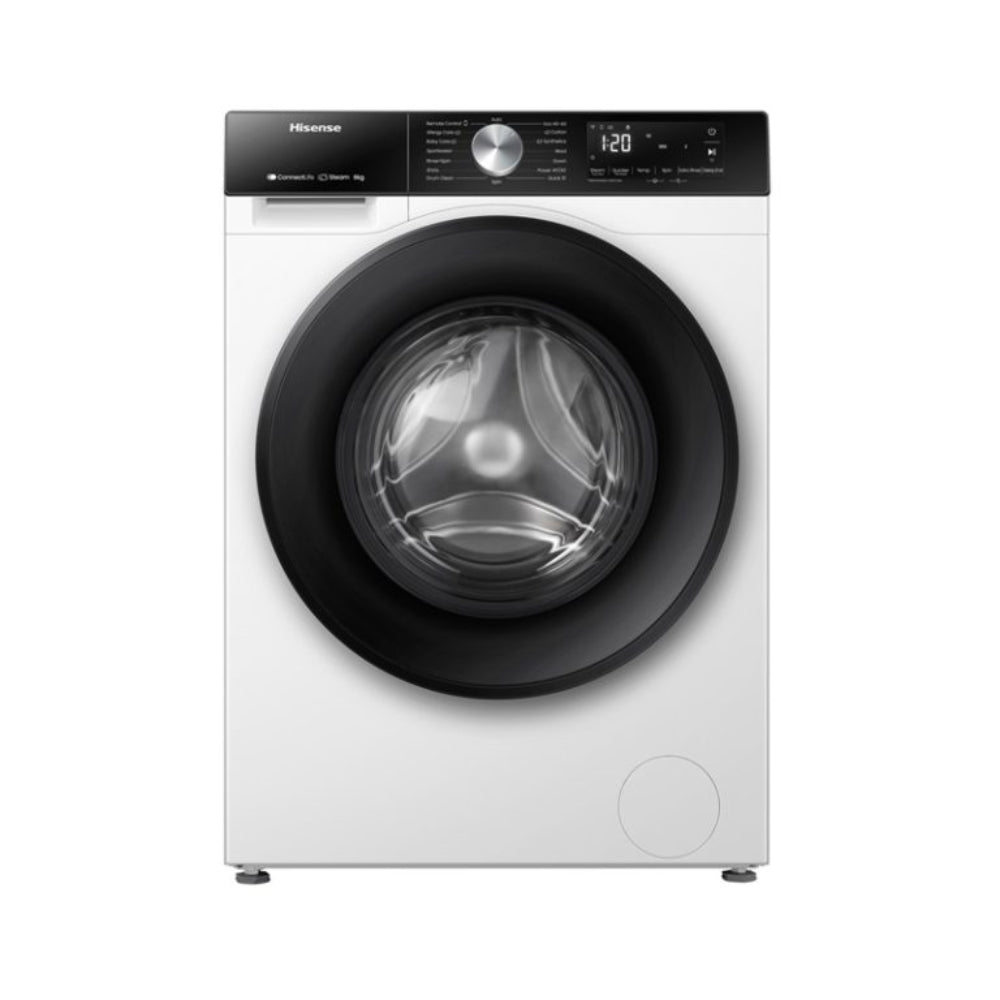 Hisense Front Load Washer 10.5Kg, Spin Speed 1400RPM, Inverter Motor, Black Door, White Body HxWxD 84.5x59.5x62cm, HSN-WF3S1043BW