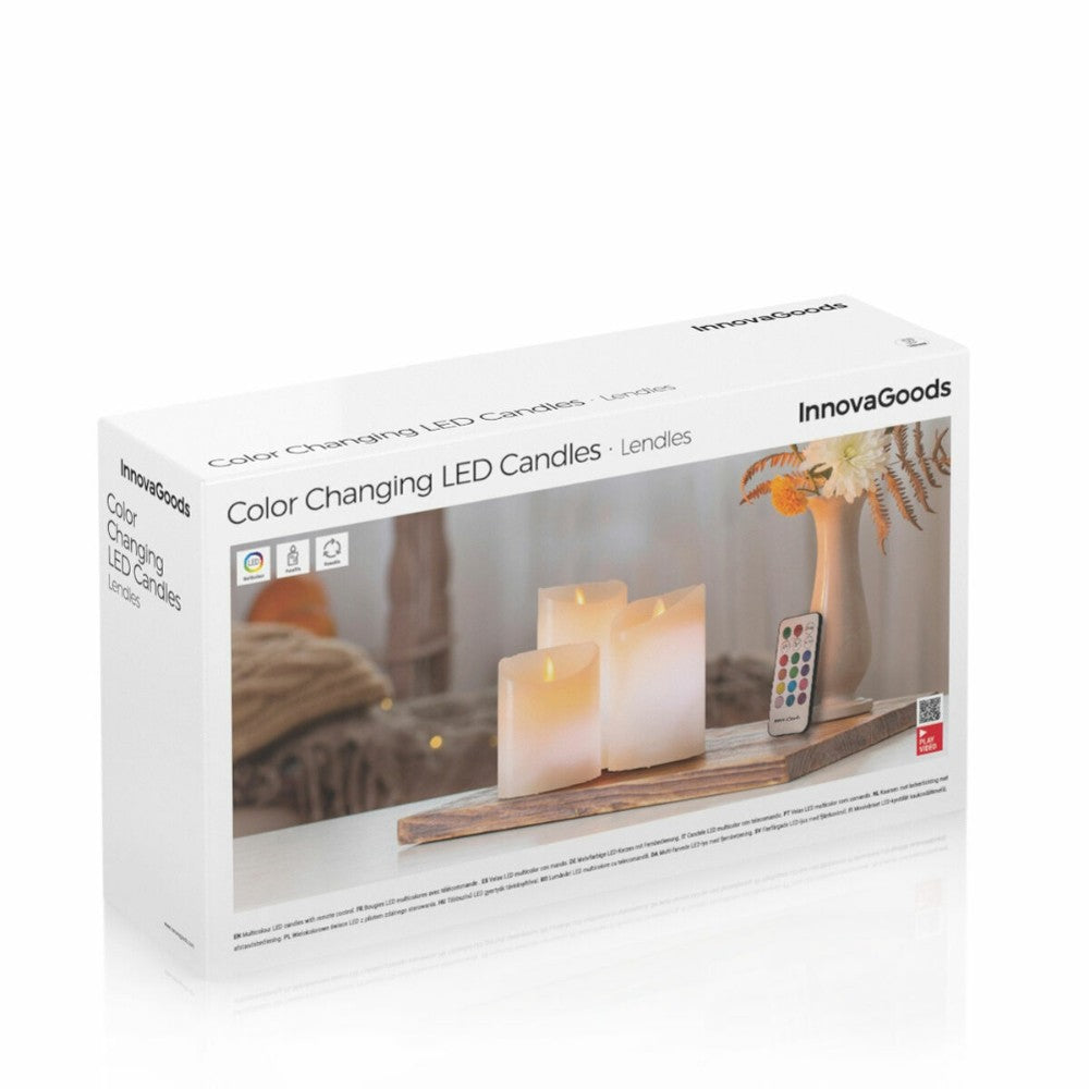 InnovaGoods, Multicolour Flame-Effect Led Candles With Remote Control Lendles 3 Units, V0103781